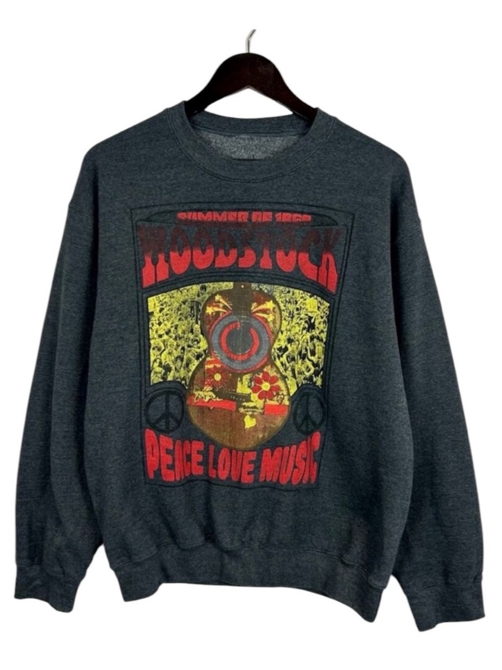 Charcoal Grey 'Woodstock Peace Love Music' Graphic Sweatshirt Size Medium